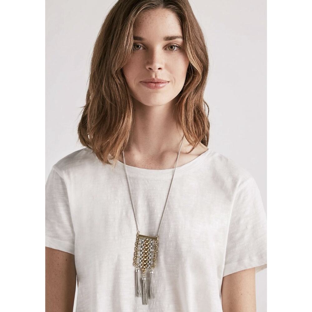 LUCKY BRAND Women's Stylish 2 Tone Beaded‎ Necklace w/Tassel Accent Adjustable ￼